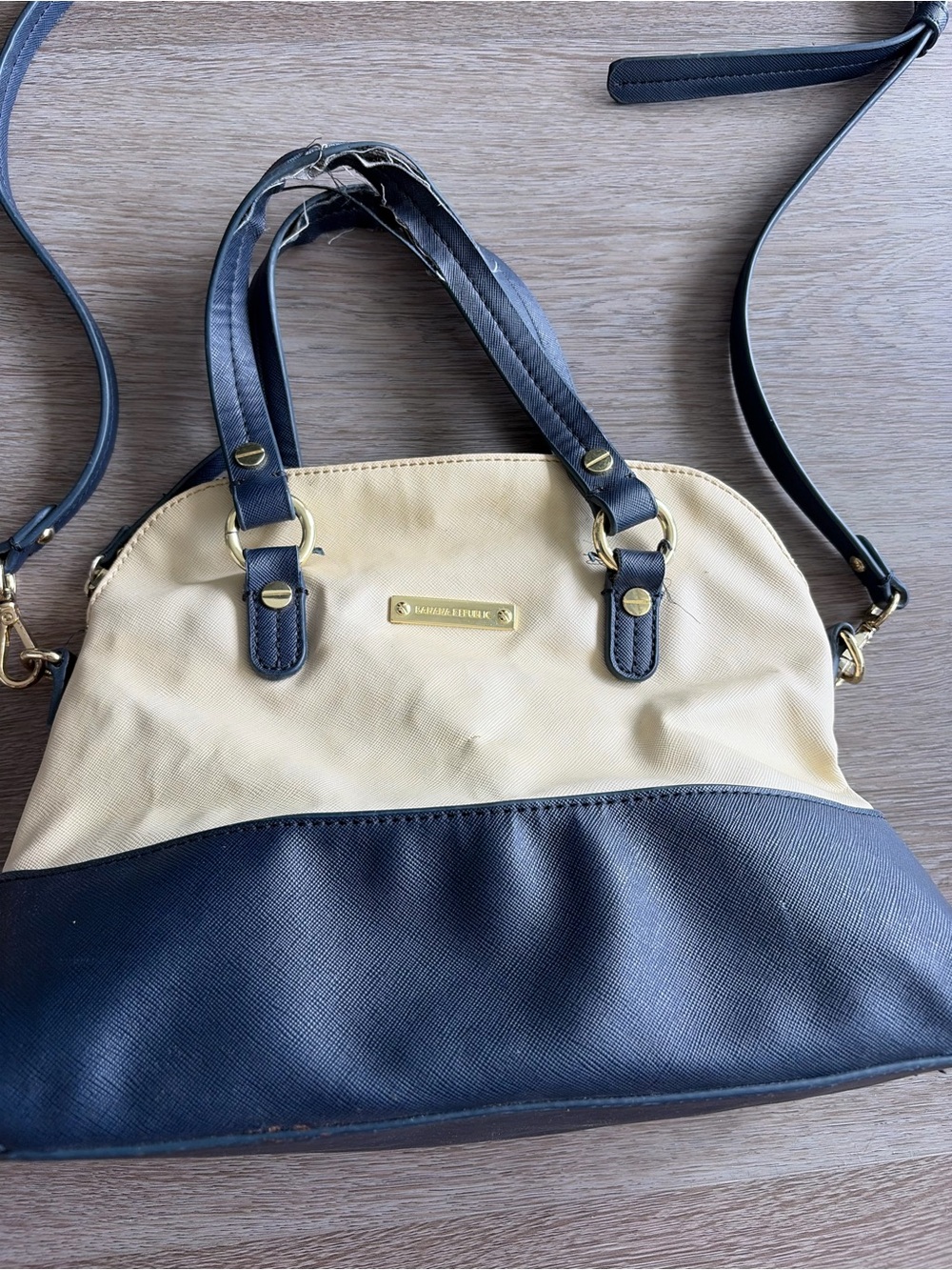 Banana republic Two-Tone‎ Cream and Black Dome Satchel with Gold Hardware